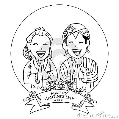 Kartini`s Day coloring page. Stock Photo