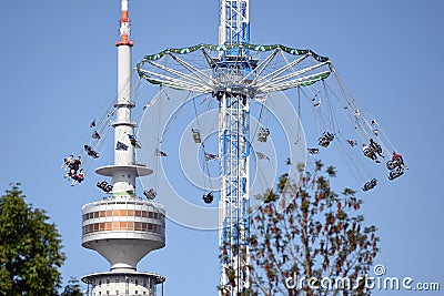 Carousel in the Munich Olympic Park in the Summer in the City Editorial Stock Photo