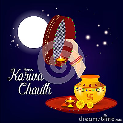 Karwa Chauth with nice and creative design illustration Cartoon Illustration