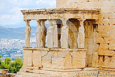 Karyatides statues, Erehtheio, on the Acropolis in Athens Stock Photo