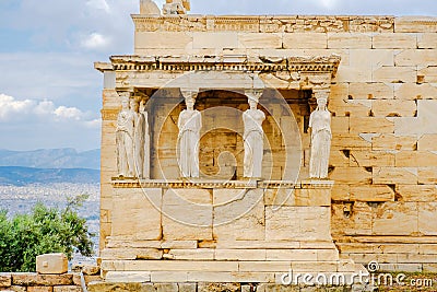 Karyatides statues, Erehtheio, on the Acropolis in Athens Stock Photo