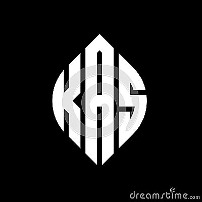 KAS circle letter logo design with circle and ellipse shape. KAS ellipse letters with typographic style. The three initials form a Vector Illustration
