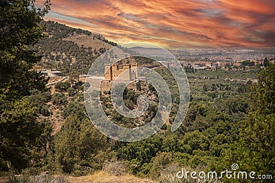 The Kasbah castle from the Middle Atlas and the Tadla plain of Morocco protecting and overlooking the Moroccan city of Beni Mellal Stock Photo