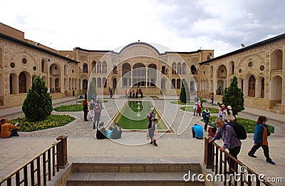 The main courtyard of Tabatabaei House with people visiting. Editorial Stock Photo
