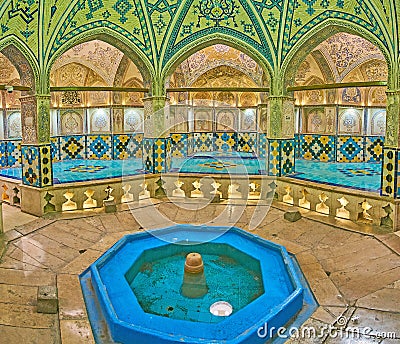The fountain in Qasemi Sultan Amir Ahmad Bathhouse in Kashan, Editorial Stock Photo