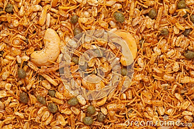 Kashmiri Mixture Namkeen snacks in Full-Frame wallpaper, made with dry fruits, moong dal Stock Photo