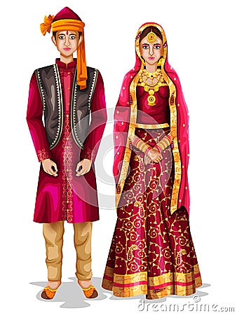 Kashmiri Wedding Couple In Traditional Costume Of Jammu And Kashmir ...