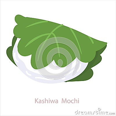 Kasjiwa Mochi. Japanese rice cake filled with sweet red bean paste and wrapped with an oak leaf. Vector Illustration