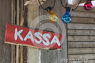 Kassa sign on the wooden background Stock Photo