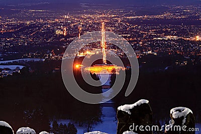Kassel in Germany from the Hercules viewpoint at night Stock Photo