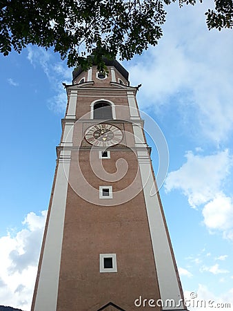 Kastelruth Bell Tower in Sud Tyrol Stock Photo