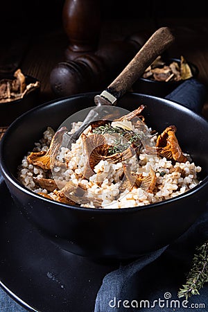 A Kaszotto- polish risotto from barley groats with mushrooms Stock Photo