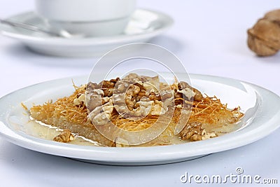 Kataifi with walnut - Traditional Turkish Dessert Stock Photo