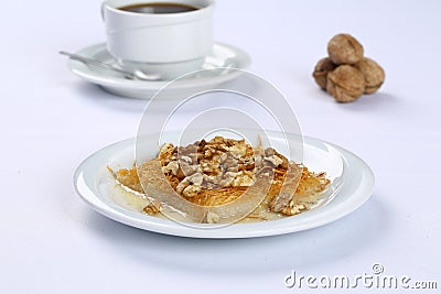 Kataifi with walnut - Traditional Turkish Dessert Stock Photo