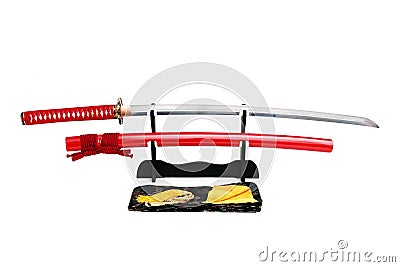 Katana Japanese sword on black stand Stock Photo