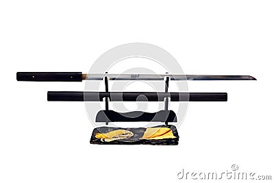 Katana Japanese sword on black stand Stock Photo