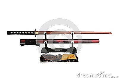 Katana Japanese sword on black stand Stock Photo