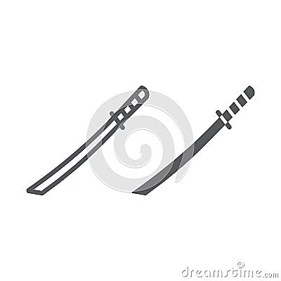 Katana line and glyph icon, asian and weapon, japanese sword sign, vector graphics, a linear pattern on a white Vector Illustration