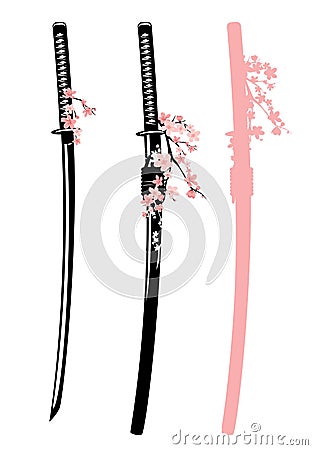 Katana sword and sakura blossom vector design Vector Illustration