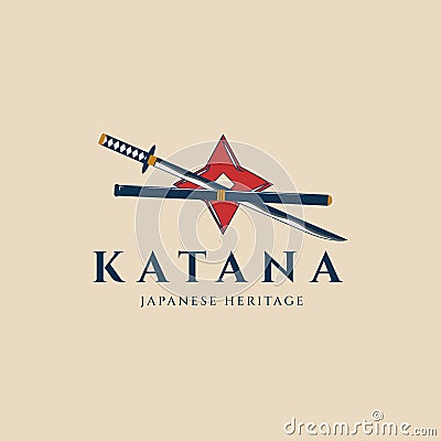Katana sword shuriken vintage logo vector illustration design template Cartoon Illustration
