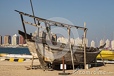 Boad in beach top view in qatar doha Editorial Stock Photo