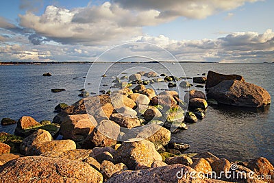 Katariina Seaside Park, Kotka, Finland. View of the Gulf of Finland from the park, sunset. Stock Photo