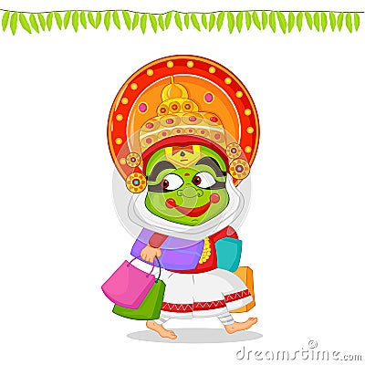 Kathakali dancer offering shopping sale for Onam Vector Illustration