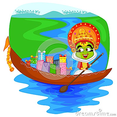 Kathakali dancer offering shopping sale for Onam Vector Illustration