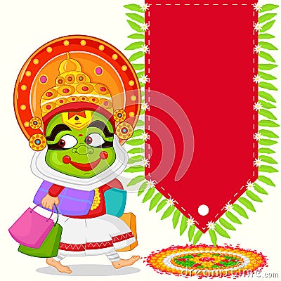 Kathakali dancer offering shopping sale for Onam Vector Illustration