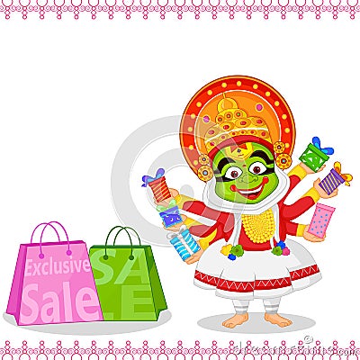 Kathakali dancer offering shopping sale for Onam Vector Illustration