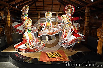 Kathakali performers during the traditional kathakali dance of Kerala`s state in India. It is a major form of classical Indian Editorial Stock Photo