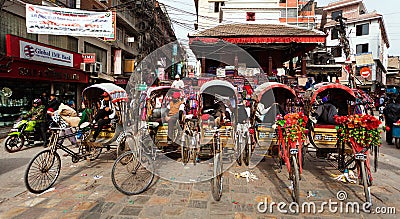 Kathmandu City, rikshas Editorial Stock Photo