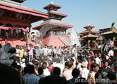 Kathmandu Durbar Square, Anti-government Rally, strikers in the square. Editorial Stock Photo
