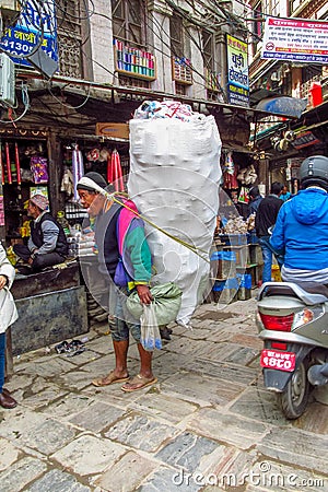 Kathmandu Nepal capital people porter daily life Editorial Stock Photo