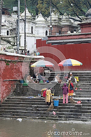 Kathmandu, Nepal, Pashupatinath Temple, Shiva, hinduism, religion, hindu temple, Bagmati river, cremation, ceremony, people Editorial Stock Photo