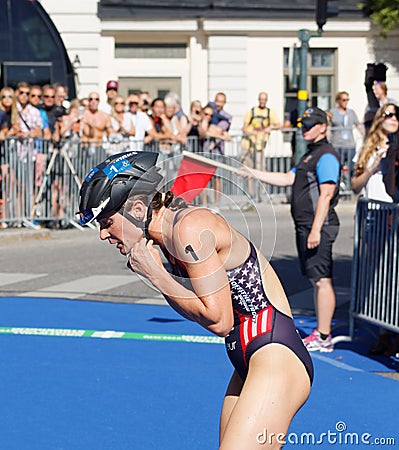 Katie Zaferes changing from swimming to cycling Editorial Stock Photo