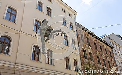 Katowice, Poland, May 31, 2022. Aerial Man statue in the city center of Katowice. Bluesman plays guitar Editorial Stock Photo