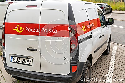 Katowice, POLAND - October 20, 2022: Logotype of Poczta Polska on the white van. The biggest post office in Poland. Editorial Stock Photo