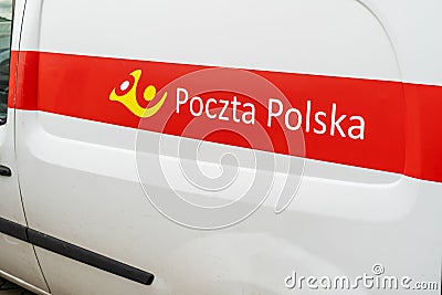 Katowice, POLAND - October 20, 2022: Logotype of Poczta Polska on the white van. The biggest post office in Poland. Editorial Stock Photo