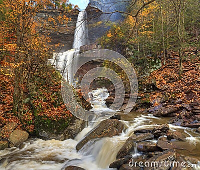Katterskill Falls Autumn Panorama HDR Stock Photo