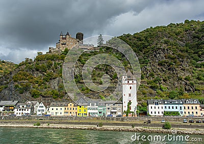 Katz Castle and St Goarshausen Editorial Stock Photo