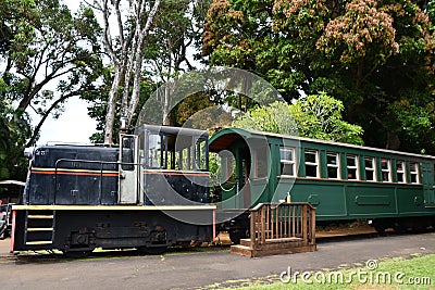 Kauai Plantation Railway tour at Kilohana Plantation at Lihue on Kauai Island in Hawaii Stock Photo