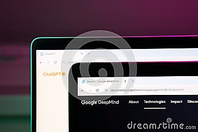 Openai AI ChatGPT and Google Gemini chatbots on computer screens Editorial Stock Photo