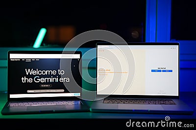 Openai AI ChatGPT and Google Gemini chatbots on computer screens Editorial Stock Photo