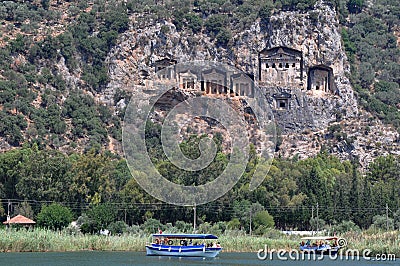 Kaunos Lycian Rock Tombs, Dalyan, Turkey Editorial Stock Photo