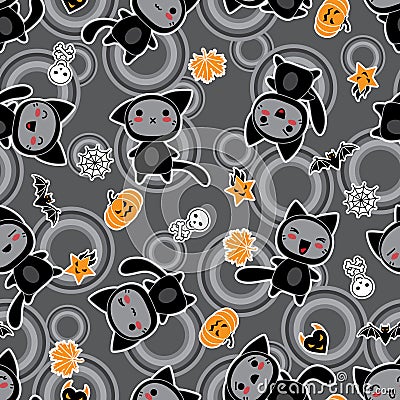Kawaii background of Halloween-related objects and Vector Illustration