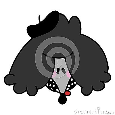 Kawaii black poodle dog vector clipart. Japanese style cute cartoon pedigree puppy with french beret.Adorable girly hand Vector Illustration