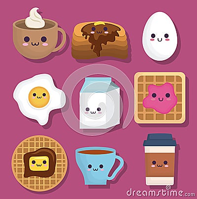 Kawaii breakfast food design Vector Illustration