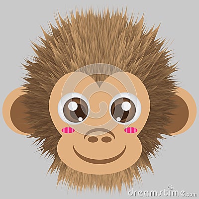 Kawaii Brown Monkey Head Illustration Vector Illustration