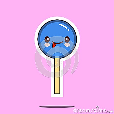 Kawaii candy lollipop character cartoon emoticon face icon. Vector Illustration